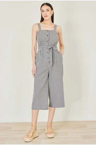 Yumi Black Gingham Button Through Jumpsuit