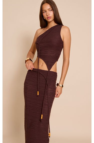 Chocolate Textured Bead Asymmetrical Crop Top