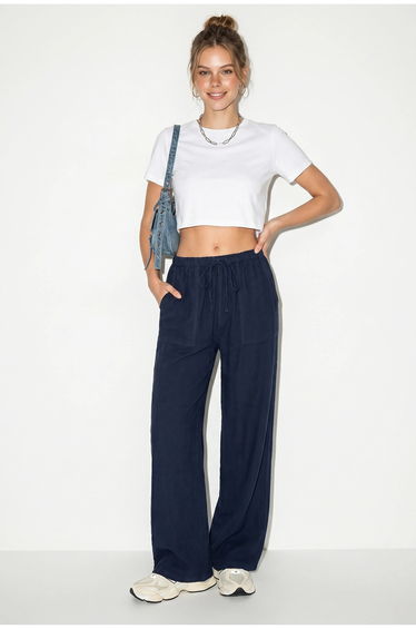 LUCCI Wide-leg Cotton Trousers With Drawstring Waist