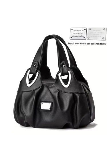 Black Dual Handle Zip Closure Handbag