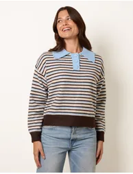 Stripe Knit Polo Jumper - 1