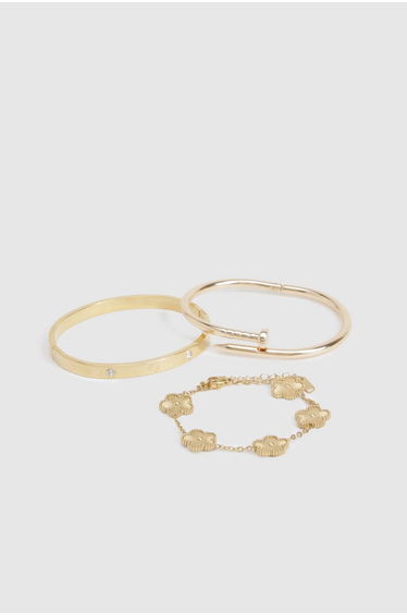 3 Pack Gold Detail Bracelets - gold