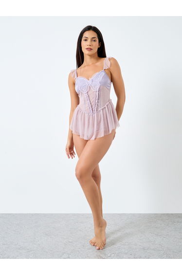 Butterfly Front Ruffle Hem Mesh Teddy