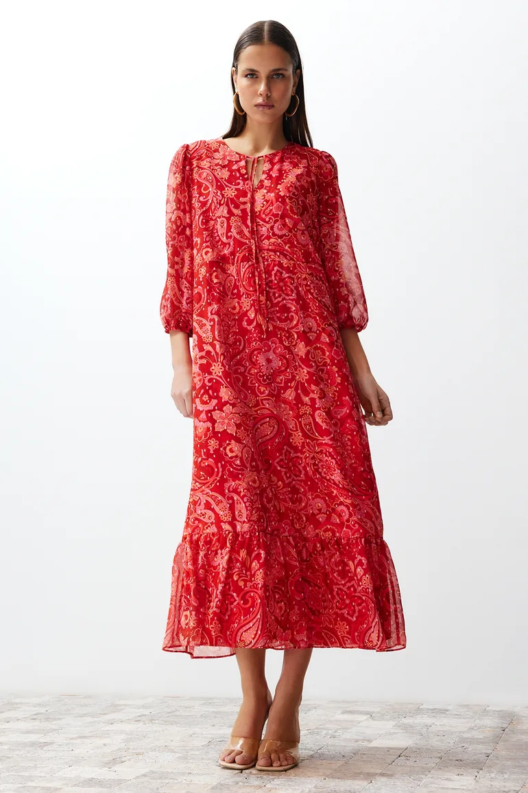 Pink Woven Midaxi Dress - 1