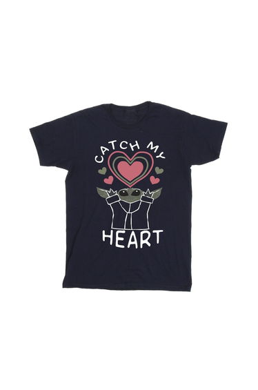 Star Wars Mandalorian Boys Catch My Heart Cotton T-Shirt - Navy Blue