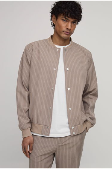Tailored Regular Fit Stripe Bomber Co-Ord Jacket - taupe