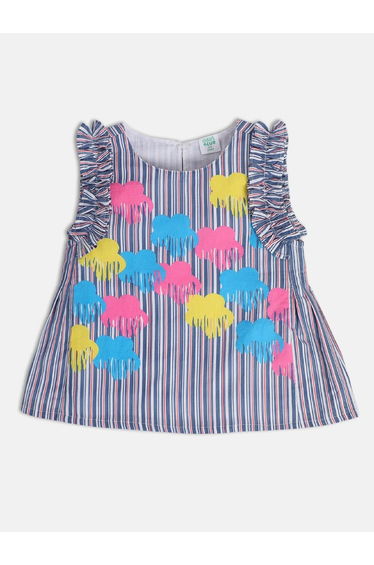 Girls Striped Ruffle Sleeve Cotton Top