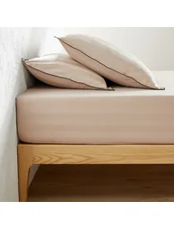 Victor Striped 100% Washed Cotton Satin 300 Thread Count Fitted Sheet - 2