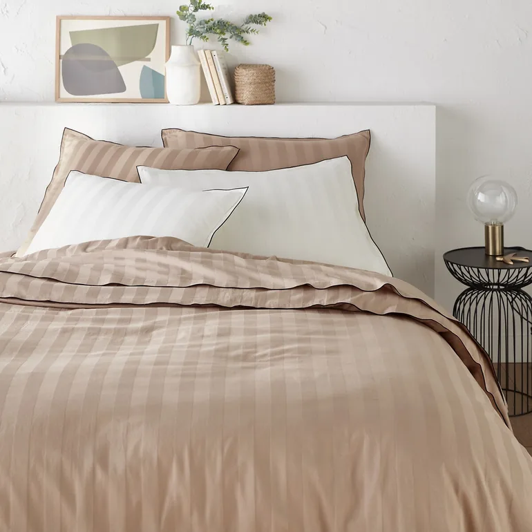 Victor Striped 100% Washed Cotton Satin 300 Thread Count Fitted Sheet - 4