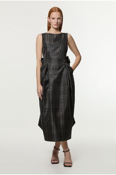 Petite Taffeta Check Bow Detail Tailored Midaxi Dress