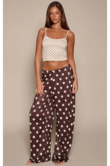 Yellow Polka Dot Stripe Cami and Wide Leg Trouser PJ Set
