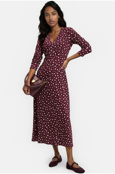 Floral Print Full Long Sleeve V-Neck Maxi Dress