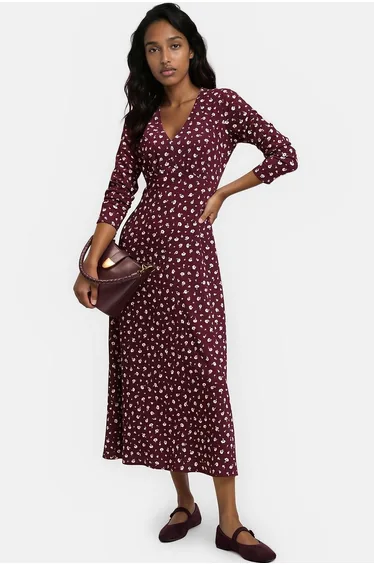 Floral Print Full Long Sleeve V-Neck Maxi Dress