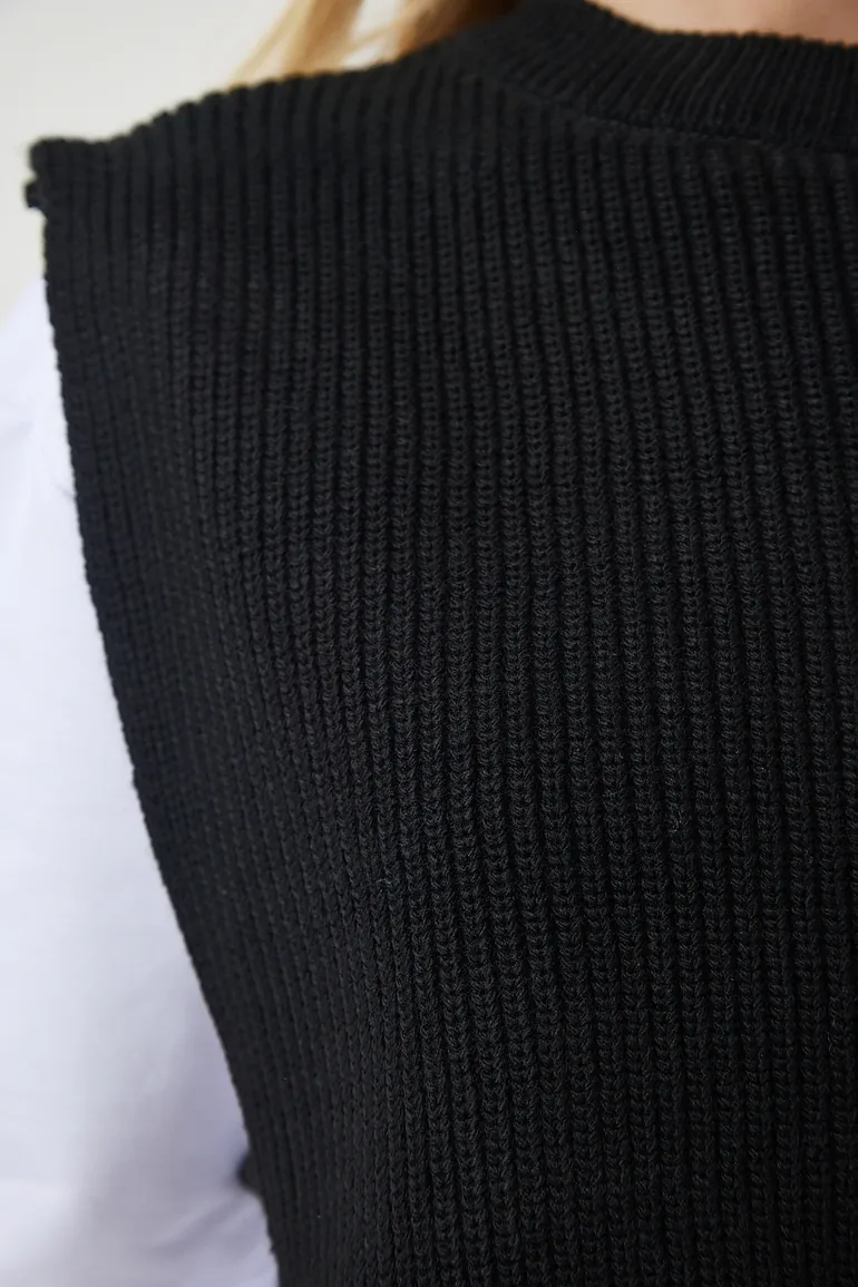 Women's Black Sweater Knitted T-Shirt - 4