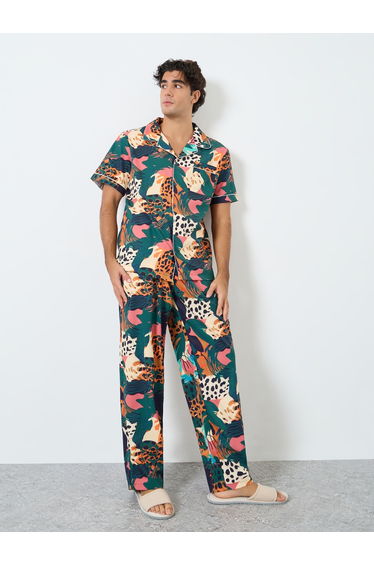 Men Abstract Print Relaxed Fit Shirt and Pyjama Set