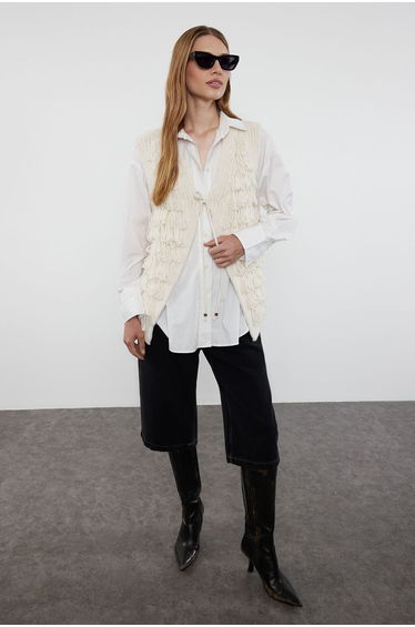 Ecru Regular Tassel Detailed Vest