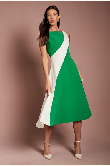Asymmetric Colour Block Midi Dress