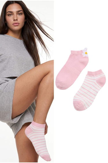Pink 2-Piece Striped Jacquard Knitted Socks