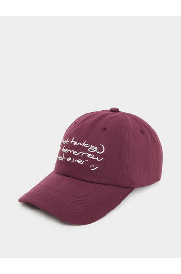 Burgundy Embroidered Slogan Baseball Cap