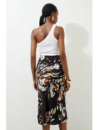 Butterfly Printed Viscose Crepe Woven Midi Skirt - 4