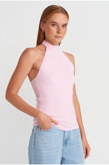 DILVIN Ribbed Halterneck Slim-fit Blouse