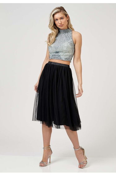 Val Tulle Midi Skirt in Black