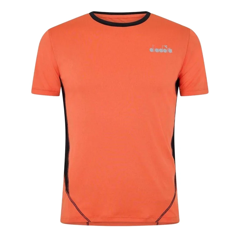 Diadora Mens Logo Crew Neck Running T-Shirt - Orange/Black
