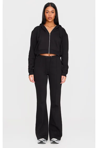 Tall Black Slim Fit Seam Detail Flare Joggers