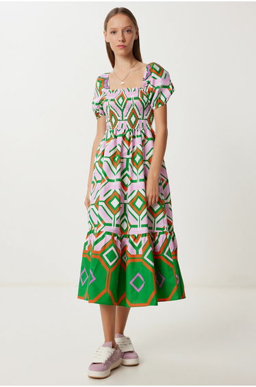 ISTANBUL Batik Print Midi Dress with Ruffle Detail