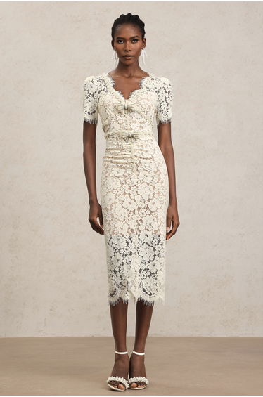 Maisie V-Neck Short Sleeves Bowknot Lace Midi Dress