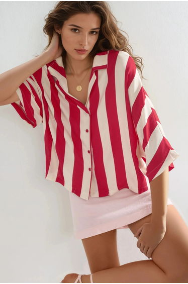BUSEM Relaxed Fit Striped Button-Up Shirt