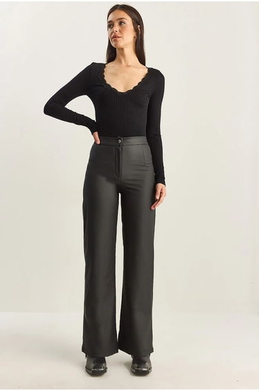 LUCCI High Waist Wide Leg Faux Leather Pants