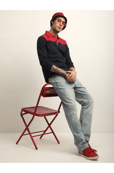 Men Color Block Regular Fit Polo