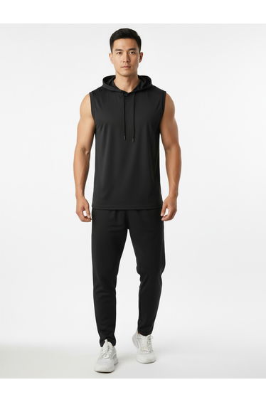 Men Black Sleeveless Hoodie