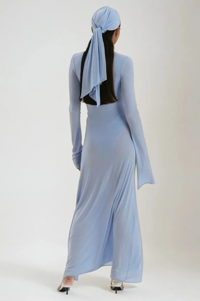 Cerys Plunge Ruch Maxi Dress In Blue - 2