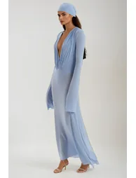 Cerys Plunge Ruch Maxi Dress In Blue