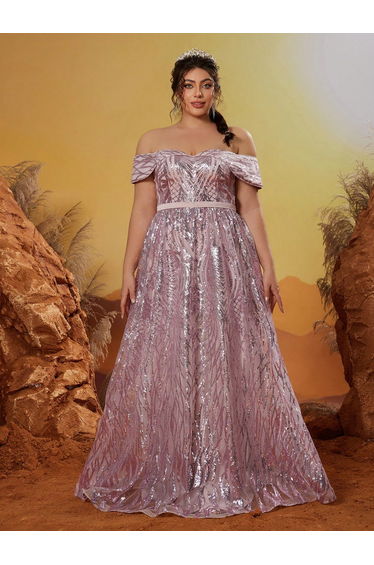 Leely Plus Women's Elegant Off The Shoulder A Line Dress
