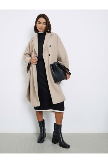 Beige Cape Fit Double Breasted Coat