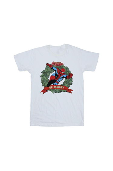 Spider-Man Boys Be Merry Cotton T-Shirt - White