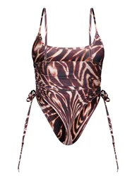 Shape Brown Zebra Print Ruched Side High Rise Swimsuit - 4