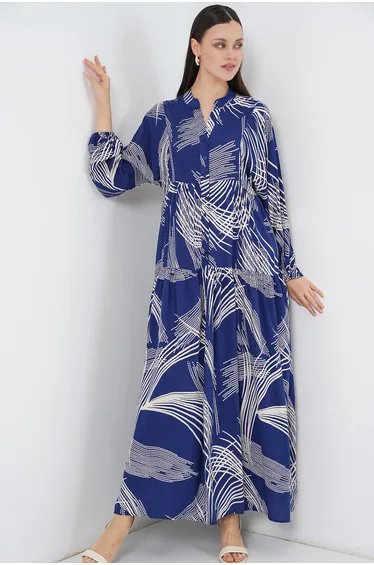 BDART Printed V-Neck Maxi Dress with Button Closure