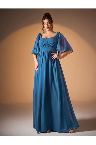 Leely Plus Women's Elegant Sweetheart Flounce Sleeve Graduation & Prom Dresses