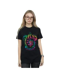 Harry Potter Womens/Ladies Gryffindor Crest Tie Dye Infill Cotton Boyfriend T-Shirt - Black