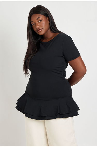 Plus Short Sleeve Peplum Top - black