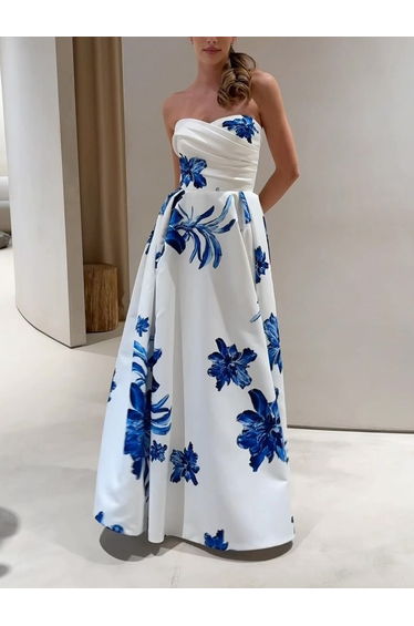 Elegant Off-the-shoulder Ruffled Floral Print Maxi Dress