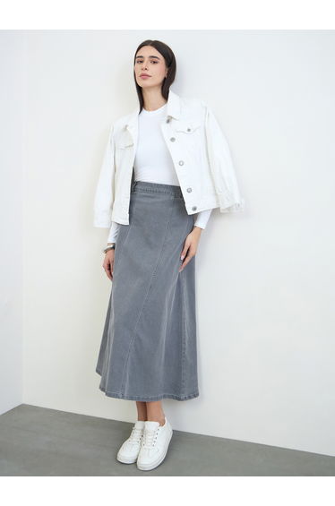 Charcoal A-Line Denim Maxi Skirt