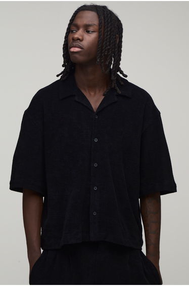 Oversized Boxy Towelling Shirt - black