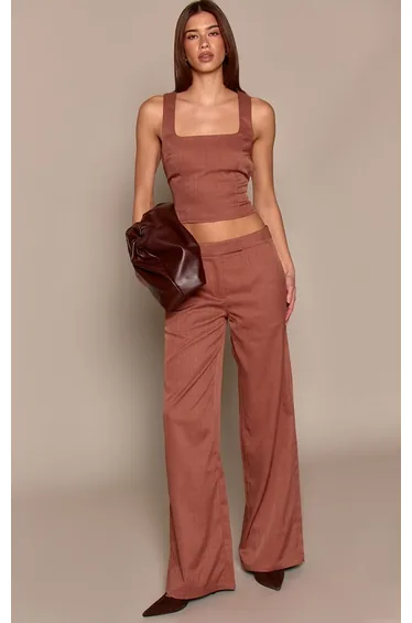 Brown Woven Tailored Waistband Trousers
