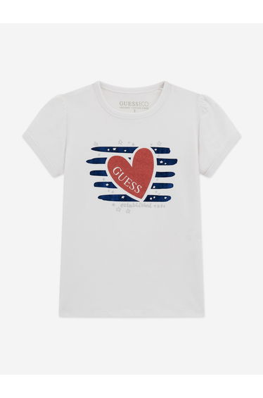 Guess Girls Heart Logo T-Shirt in White