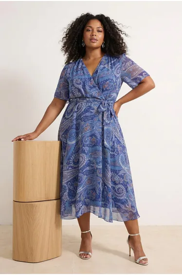 Navy Blue Chiffon Woven Plus Size Dress